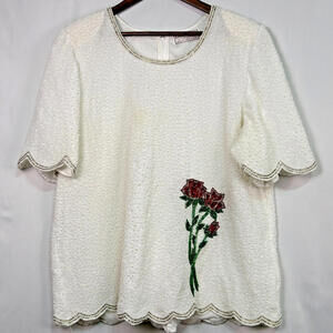 VINTAGE Creative Touch Sequined & Beaded Multi-Color Flower Women's Top